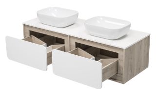 Подвесная тумба под раковину Misty Дубль 150см дуб Галифакс/белый